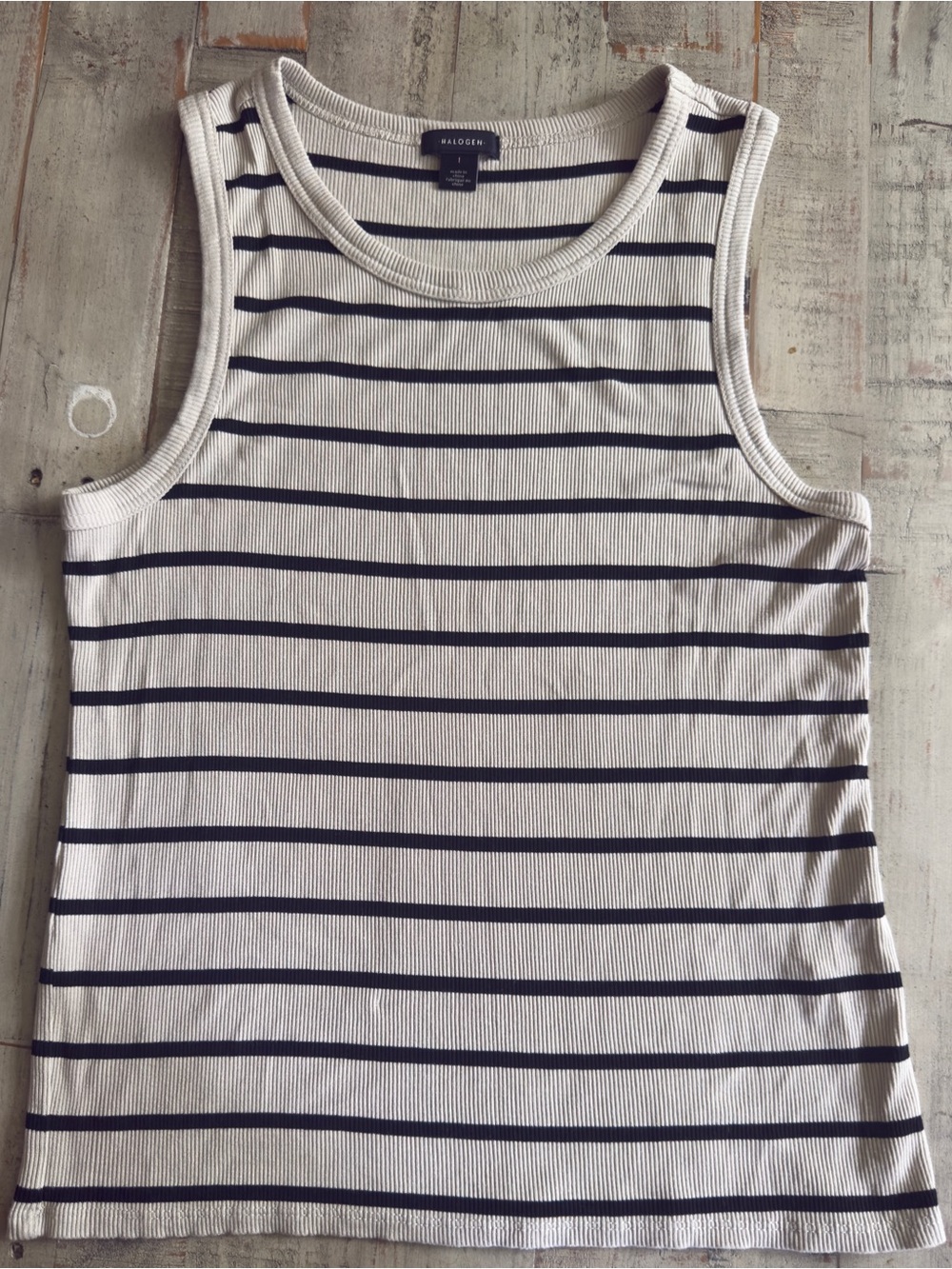 Halogen Tan and black Striped Ribbed Tank Top